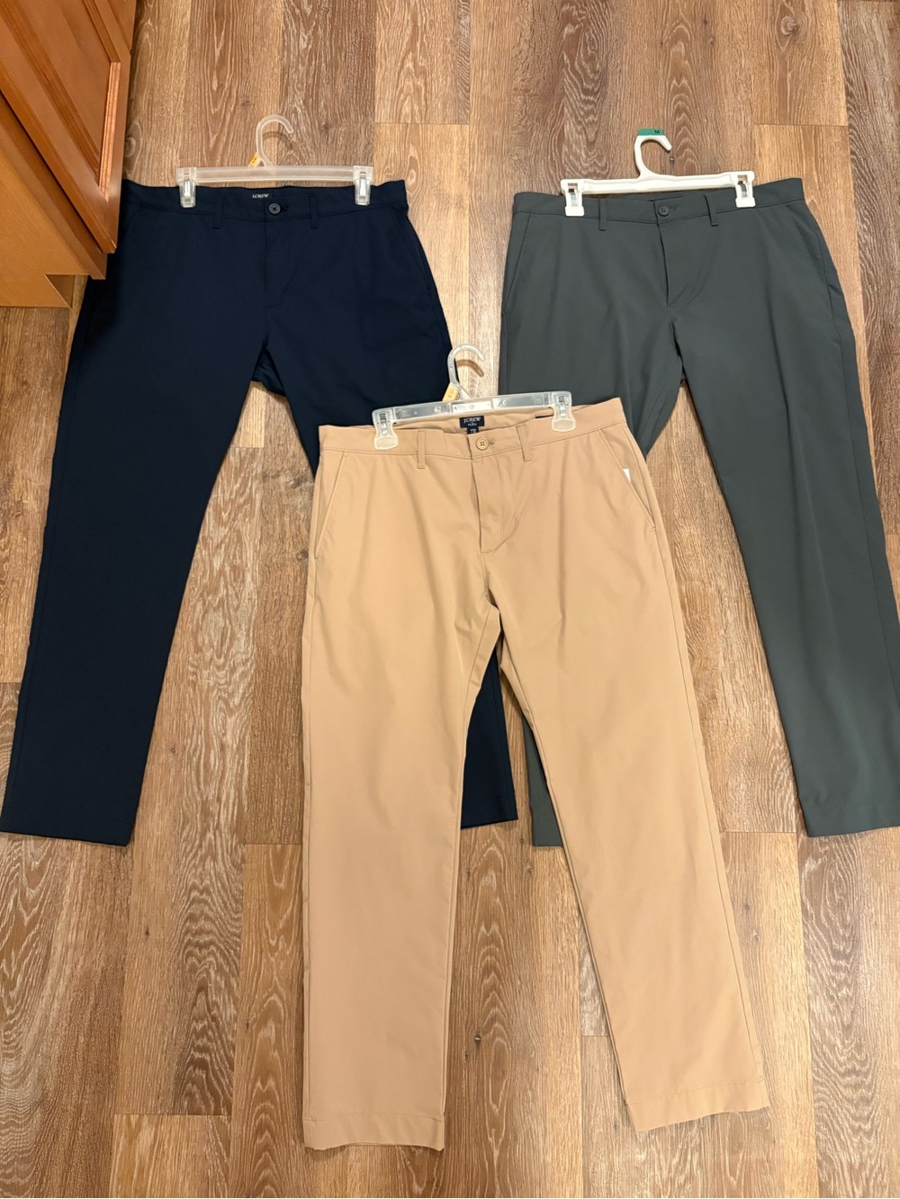 J. Crew Factory Chino Trio in Navy, Tan & Olive